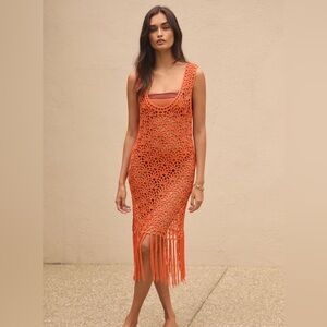 Anthropologie Blue Tassel Crotchet Fringe Tunic Coverup Bathing suit S/M